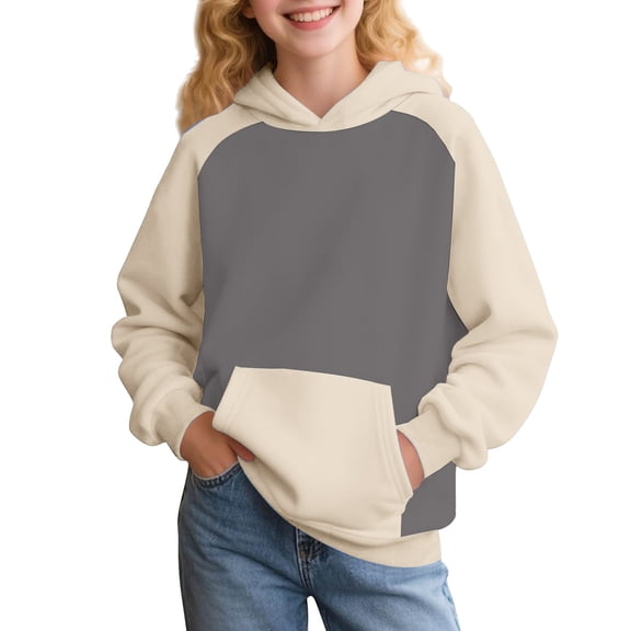 YunPes Cute Hoodies for Teen Girls Long Sleeve Oversized Sweatshirts Kids Y2K Color Block Pullover Casual Comfy Streetwear Tops