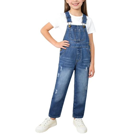 YunPes Denim Overalls for Girls Adjustable Strap Stretchy Bib Overall Jean Jumpsuits Pants Kids Cute Sleeveless Jeans Romper
