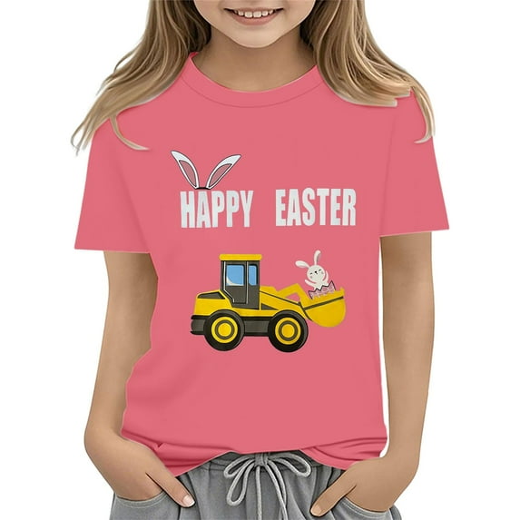 YunPes Easter Shirts for Toddler Boy Short Sleeve Tractor Bunny Tshirt for Kids Cotton Tee Tops 2 13 Years 4 Toddler Girls Clothes