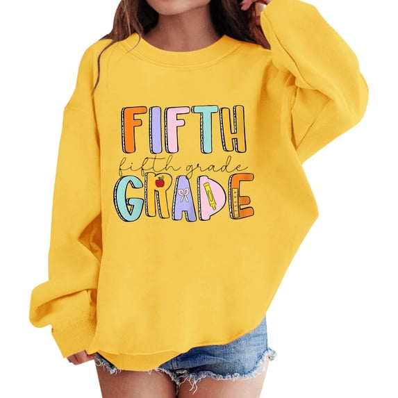YunPes Fifth Grade Back to School Pullovers for Girls Colorful Funny Print Preppy Sweatshirts 3-13 Years Kids Graphic Tee Crewneck Tops