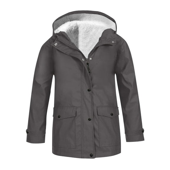 YunPes Fleece Lined Raincoat for Girls Solid Hooded Zipper Button Down Windproof Warm Jacket with Toddler Girls Winter Coat