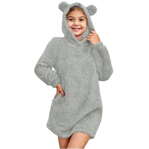 YunPes Fleece Pullover Girls Sweater Dress Winter Warm Hoodies Sweatshirts for Teens Cute Bear Ear Fuzzy Long Cozy Tops