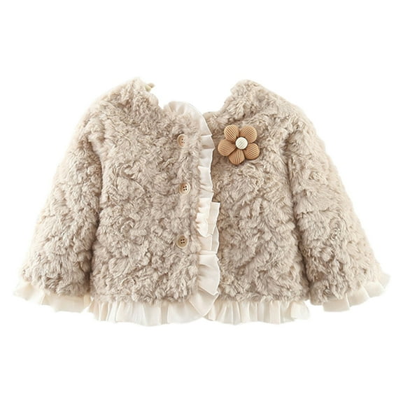 YunPes Girl Winter Coat Toddler Kids Baby Outwear Long Sleeve Round Neck Solid Color Jacket Zipper Hooded Windproof Long Sleeve Coats