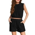 thumbnail image 1 of YunPes Girl's 2 Piece Outfits Sleeveless Round Neck Tank Top and Shorts with Pockets Casual Summer Shorts Sets Girl Baby Clothes, 1 of 9
