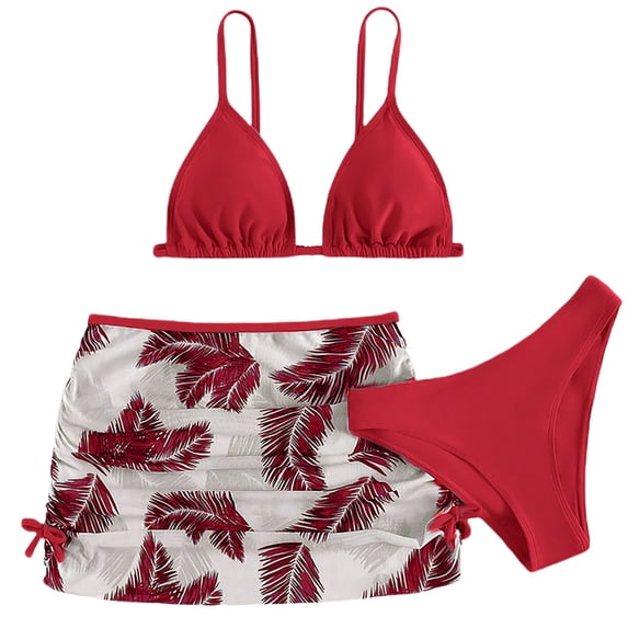 YunPes Girls 3 Piece Swimsuit V Neck Spaghetti Strap Triangle Bikini Set Teen Girls Cute Tropical Floral Print Bikini Set Cute