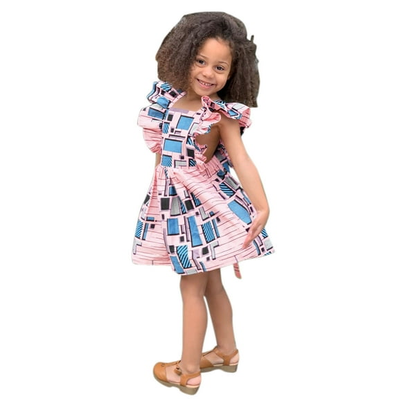 YunPes Girls African Dresses Toddler Girls Flutter-Sleeve African Dress Cotton Ruffle Trim Traditional Outfit for 1-6Y