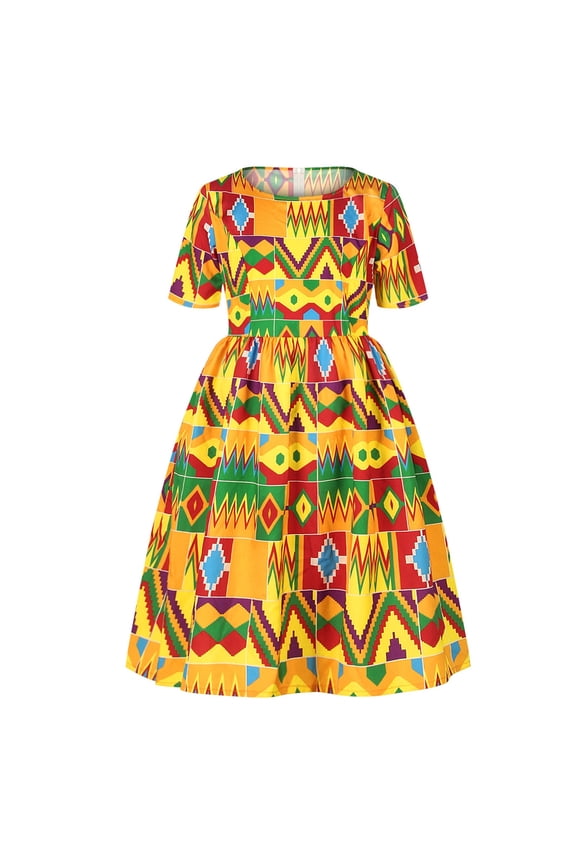 Girls African Print A-Line Dress Ethnic Cotton Boho Style Holiday Outfit Traditional Dashiki Toddler Dress 2T-5T
