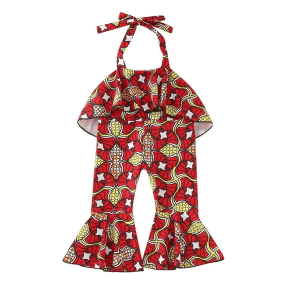 YunPes Girls African Print Halter Romper - Sleeveless Ruffled Jumpsuit for Toddlers 1-4Y, Cotton Summer Playwear