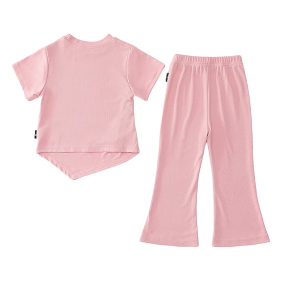 YunPes Girls Baby and Toddler Short Sleeve Sweater Solid Color Knit Top and Pant Elastic Waist Comfortable Set