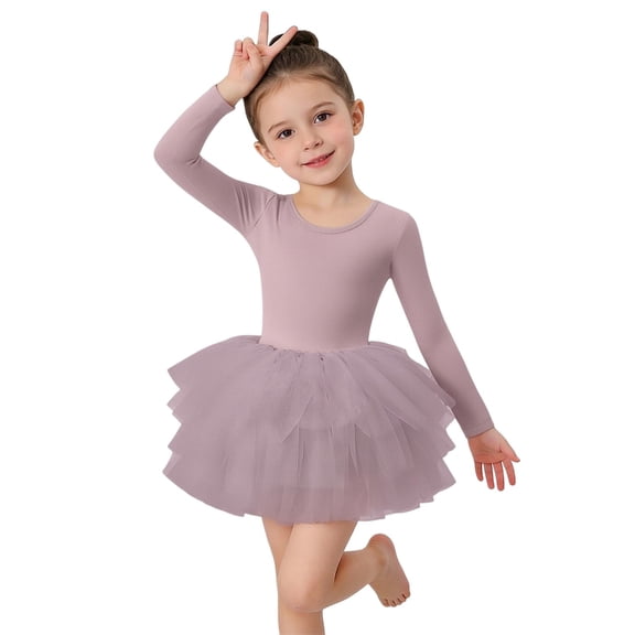 YunPes Girls Ballet Dresses Crewneck Long Sleeve Leotard Tulle Tutu Dress Toddler Kids Ballerina Dance Gymnastics Outfits