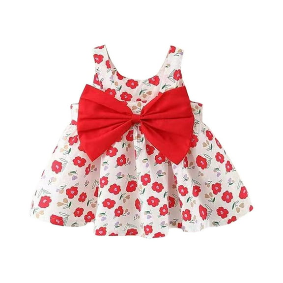 YunPes Girls Bow Suspender Dress Baby Girl Printed Bow Dress Fashion Cute Sweet Comfortable Solid Dresses for Little Girls