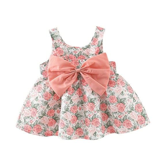 YunPes Girls Bow Suspender Dress Baby Girl Printed Bow Dress Fashion Cute Sweet Comfortable Solid Dresses for Little Girls
