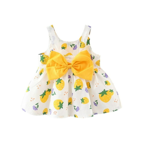 YunPes Girls Bow Suspender Dress Baby Girl Printed Bow Dress Fashion Cute Sweet Comfortable Solid Dresses for Little Girls