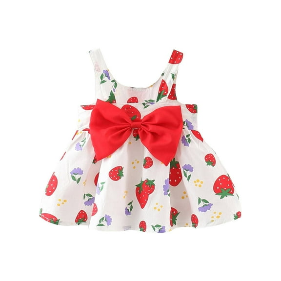 YunPes Girls Bow Suspender Dress Baby Girl Printed Bow Dress Fashion Cute Sweet Comfortable Solid Dresses for Little Girls
