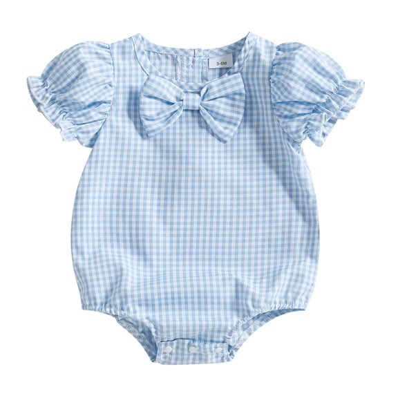 YunPes Girls Boys Romper Baby Plaid Comfortable Romper Bow Round Neck Romper Short Sleeved Casual Romper Twin Baby Girl Clothes