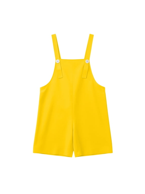 Girls & Boys Solid Short Overalls Square Neck Loose Fit Casual Rompers with Adjustable Strap Kids Summer Fashion Shortalls Outfits