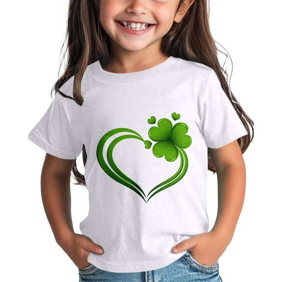 YunPes Girls and Boys St Day Shirt Graphic Tee Comfortable Fit for Daily Wear Green Ages 1 15 Long Shirts for Leggings for Girls Long Sleeve Shirts Big Girls