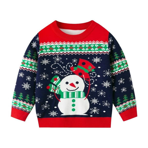 YunPes Girls Christmas Knitted Sweaters Long Sleeve Crewneck Knit Tops Kids Cute Pullover Knitwear Comfy Winter Sweaters for Boys