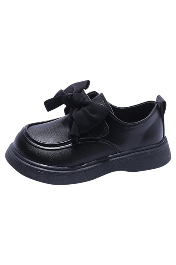 Girls Chunky Loafers Faux Leather Slip On Dress Shoes Bowknot Preppy Kids Shoes Summer Casual Comfortable Footwear