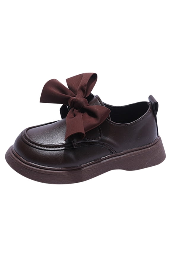Girls Chunky Loafers Faux Leather Slip On Dress Shoes Bowknot Preppy Kids Shoes Summer Casual Comfortable Footwear