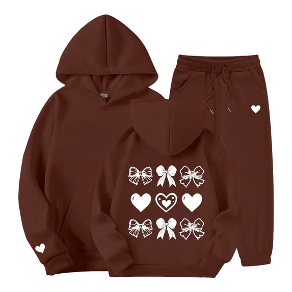 YunPes Girls Clothes Cute Print Hooded Sweatshirt & Jogger Sweatpants Set Casual Preppy Sweatsuit Fall Winter Outfits for Kids