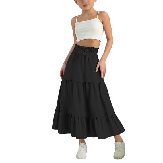 YunPes Girls Cotton Linen Midi Skirts Drawstring A Line 𝐅lowy Swing Elastic Waist B𝐨ho Skirt Teen Vintag𝐞 Casual Beach Skirt