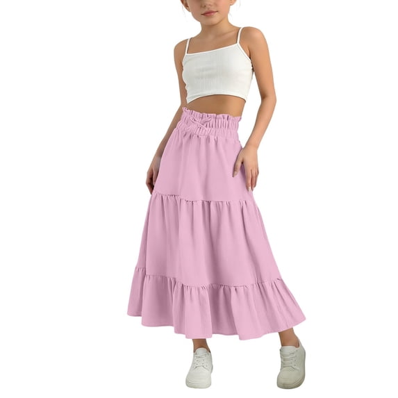 YunPes Girls Cotton Linen Midi Skirts Drawstring A Line 𝐅lowy Swing Elastic Waist B𝐨ho Skirt Teen Vintag𝐞 Casual Beach Skirt