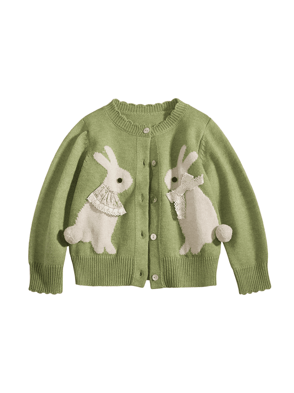 Girls Cute Cardigan Sweater Embroidery Bunny Long Sleeve Knit Jackets Toddler Baby Soft Sweater Outerwear Easter & Family Photos