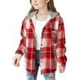 thumbnail image 1 of YunPes Girls Cute Flannel Plaid Button Down Top with Pockets Long Sleeve Hooded Jacket C9 Coat, 1 of 3