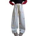 thumbnail image 1 of YunPes Girls' Cute Flowers Embroidered Trousers Oversized Wide Leg Pants Casual Drawstring Elastic Sweatpants for School Streetwear, 1 of 7
