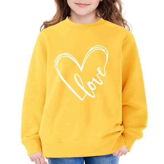 YunPes Girls Cute Heart Print Sweatshirt Fall Winter Oversized Crewneck Pullover Tops Fleece Long Sleeve Loose Fit Sweater Shirt