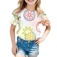thumbnail image 1 of YunPes Girls Cute Painted Print T-Shirt Colorful Fruit Line Art Short Sleeve Crew Neck Tee Casual Summer Tops for Kids, 1 of 5