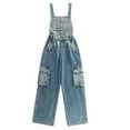 thumbnail image 1 of YunPes Girls Denim Overalls Kids Sleeveless Wide Leg Jumpsuit Bib Overall with Heart Graphic Pockets Trendy Streetwear Jeans, 1 of 9
