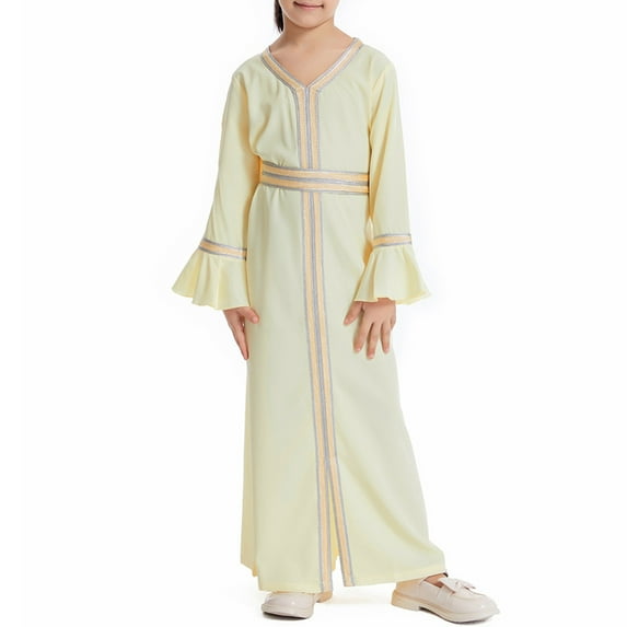 YunPes Girls Dress Long Skirt Spring Summer Autumn New Large Children Loose Long Sleeve Arab Youth Long Skirt Casual Dress Lass Dress