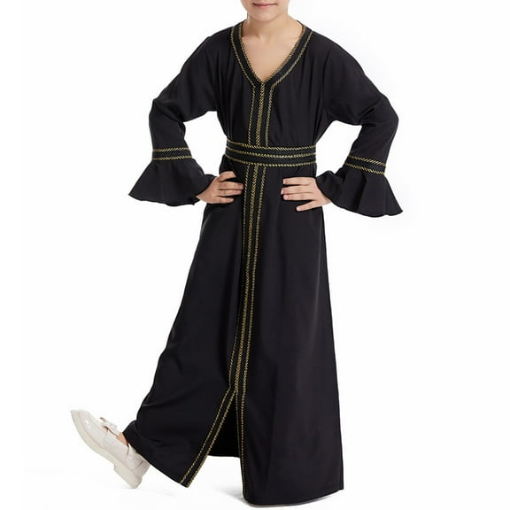 YunPes Girls Dress Long Skirt Spring Summer Autumn New Large Children Loose Long Sleeve Arab Youth Long Skirt Casual Dress Lass Dress