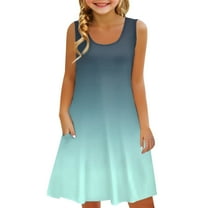 YunPes Girls Dress Summer Sleeveless Comfortable Casual Dress Gradient Print Children's Clothing with Pocket Vest Dress Girls Skirts