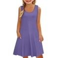 thumbnail image 1 of YunPes Girls Dress Summer Sleeveless Comfortable Casual Dress Solid Color Printed Children's Clothing with Pocket Vest Dress Long Knit Dress, 1 of 7