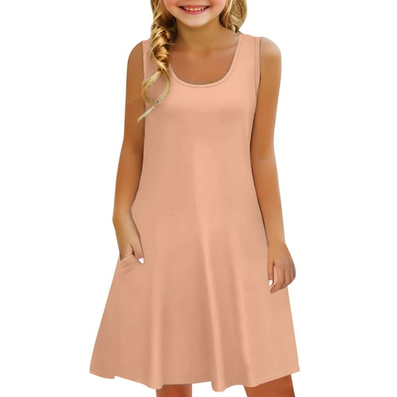 YunPes Girls Dress Summer Sleeveless Comfortable Casual Dress Solid Color Printed Children's Clothing with Pocket Vest Dress Toddler Girls Plaid