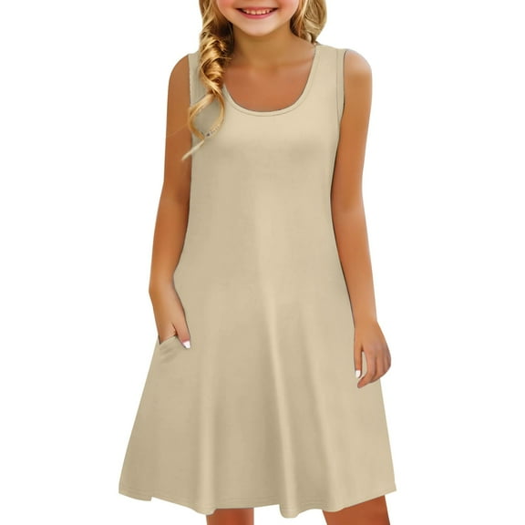 YunPes Girls Dress Summer Sleeveless Comfortable Casual Dress Solid Color Printed Children's Clothing with Pocket Vest Dress Toddler Girls Plaid