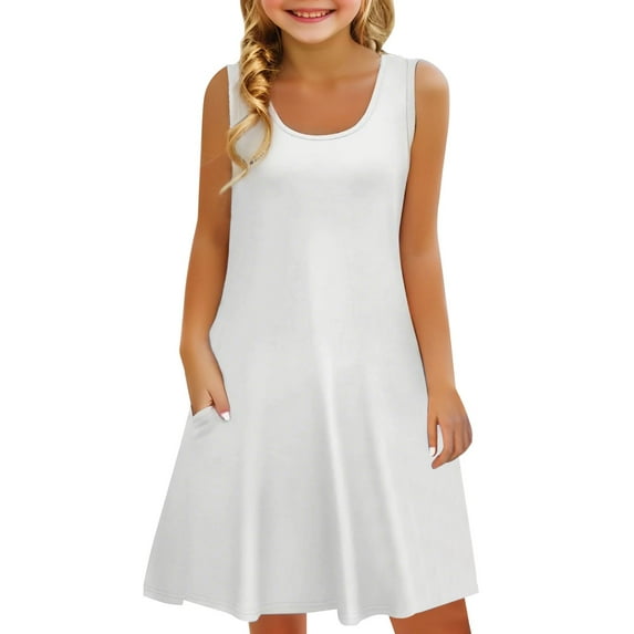 YunPes Girls Dress Summer Sleeveless Comfortable Casual Dress Solid Color Printed Children's Clothing with Pocket Vest Dress Toddler Girls Plaid