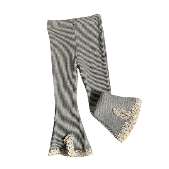 YunPes Girls Flare Full Length Pants with Lace Toddler Kids Ribbed Casual Bell Bottoms Boot Cute Leggings for Dance Yoga Track Pants