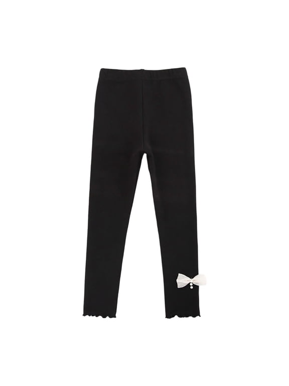 Girls Flared Leggings Elastic Waist Lace Trim Bow Bottoms Soft Stretchy Casual Trousers Bell Bottoms Under Dress Base Layer Cute Tights