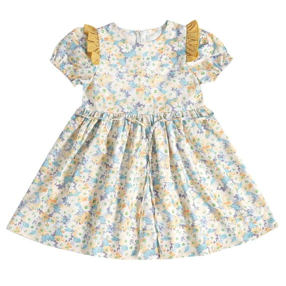 YunPes Girls Floral Dress Spring Summer and Autumn Cute and Comfortable Casual Dress for Middle and Older Children Floral Toddler Dress