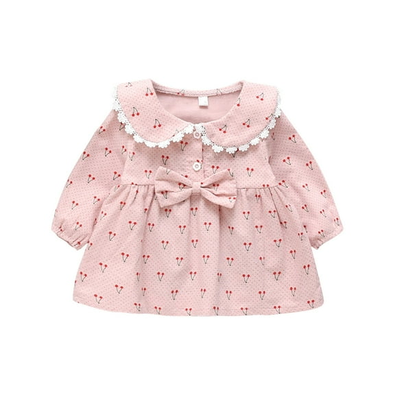 YunPes Girls' Full Print Cherry Style Spring Summer and Autumn Dress