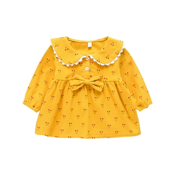 YunPes Girls' Full Print Cherry Style Spring Summer and Autumn Dress