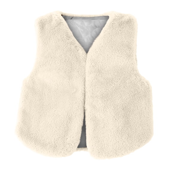 YunPes Girls Fuzzy Faux Fur Vest Fluffy Plush Open Front V-Neck Sleeveless Waistcoat Fall Winter Kids Fashion Thermal Outerwear