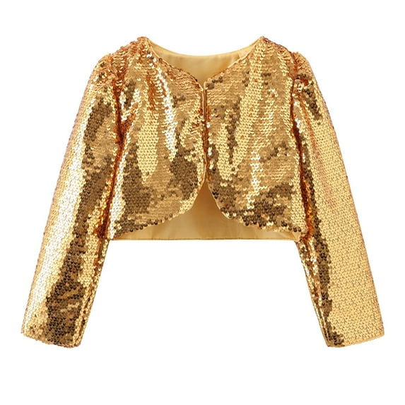 YunPes Girls Glitter Sequin Cardigan Jacket Teen Lightweight Sparkly Dance Shrug Cropped Coat Performance Stage Outwear