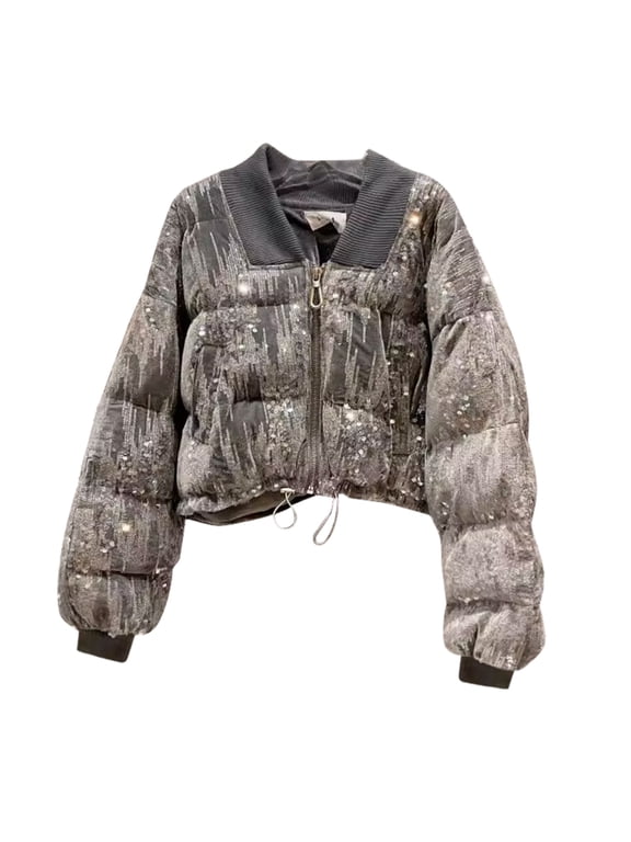Girls Glitter Sequin Cropped Jacket Teen Zip Up Sparkly Lightweight Stage Coat Winter Fashion Funny Dance Outwear