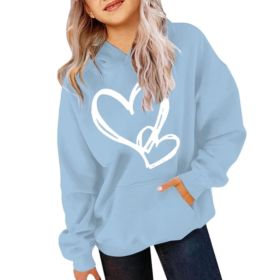 YunPes Girls Graphic Hooded Sweatshirt Long Sleeve Fleece Hoodies Preppy Heart Sweatshirts Cute Pullover Tops Thick Oversized Coats