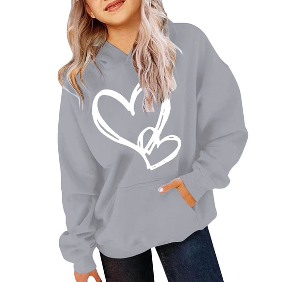 YunPes Girls Graphic Hooded Sweatshirt Long Sleeve Fleece Hoodies Preppy Heart Sweatshirts Cute Pullover Tops Thick Oversized Coats